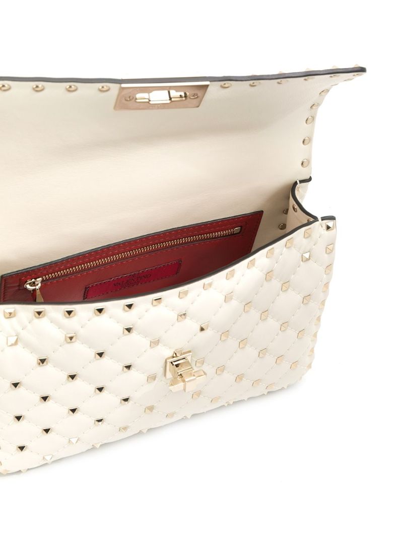 Neutral Rockstud Spike Medium Leather Shoulder Bag