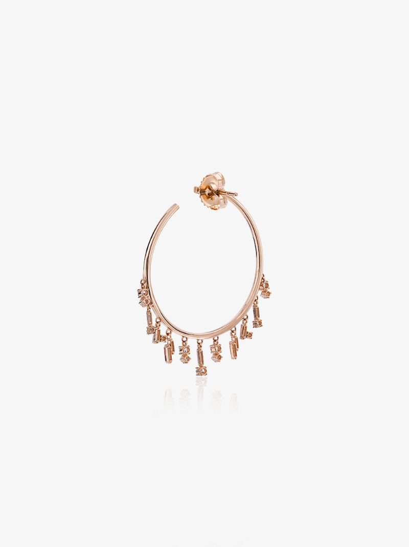 18k Rose Gold Baguette Charm Diamond Hoop Earrings
