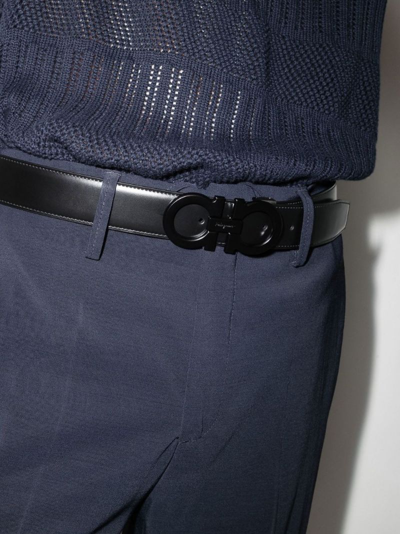 Black Gancini Reversible Leather Belt