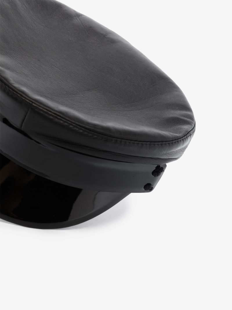 Black Leather Baker Boy Hat