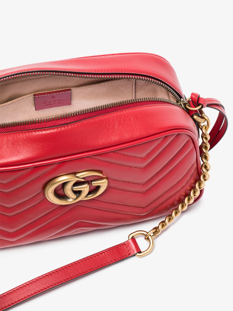 Red Gg Marmont Small Leather Camera Bag