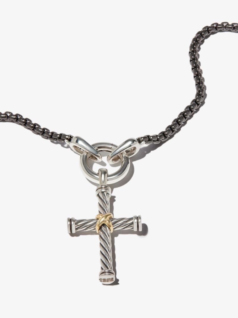 18k Yellow Gold and Sterling Silver Cable Cross Charm