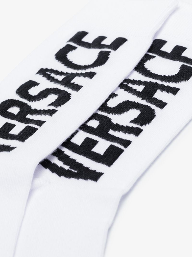White and Black Logo Printed Socks
