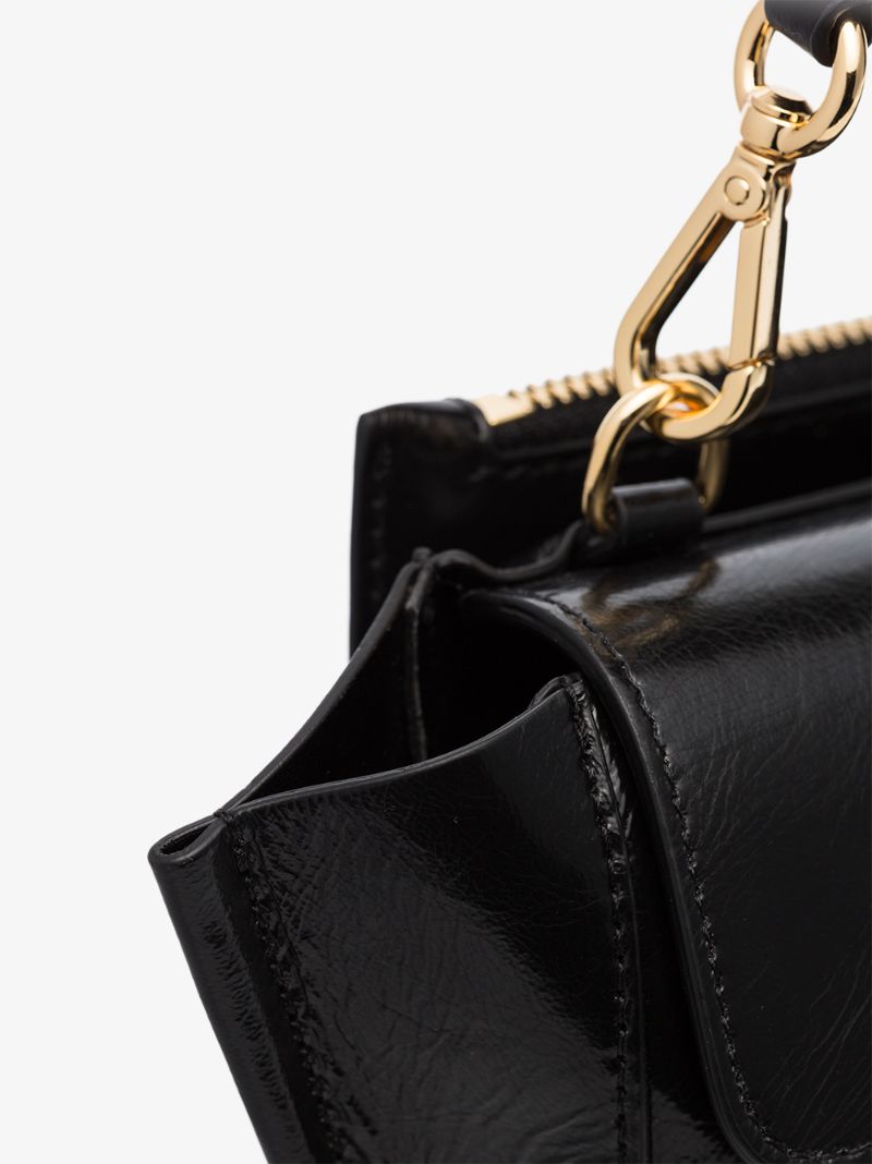 Black Hortensia Mini Lamb Skin Shoulder Bag