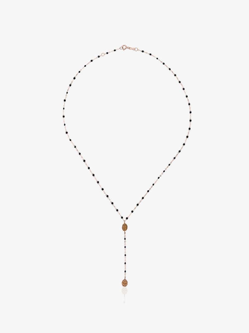 18kt Rose Gold Classic Gigi Madone Black Beaded Rosary Necklace