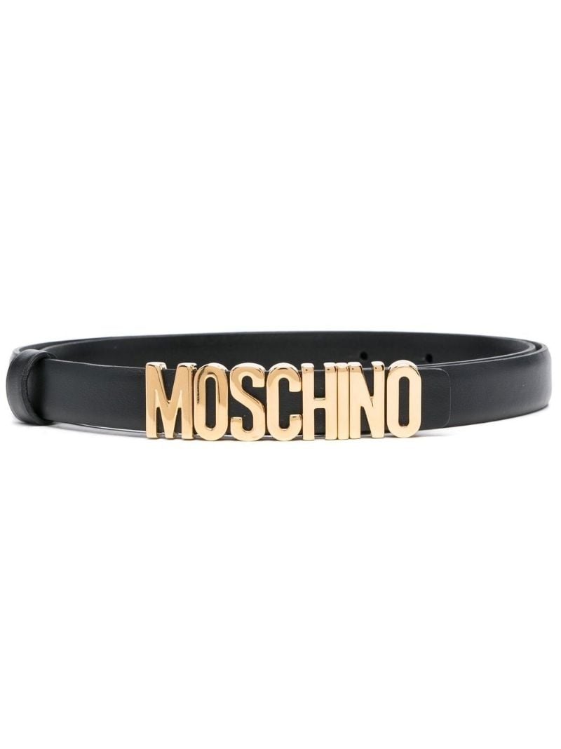 Black Logo Skinny Leather Belt