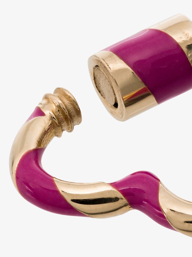 14k Yellow Gold Striped Fuchsia Enamel Heart Lock Charm