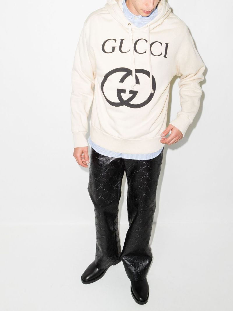 Neutral Gg Logo Cotton Hoodie