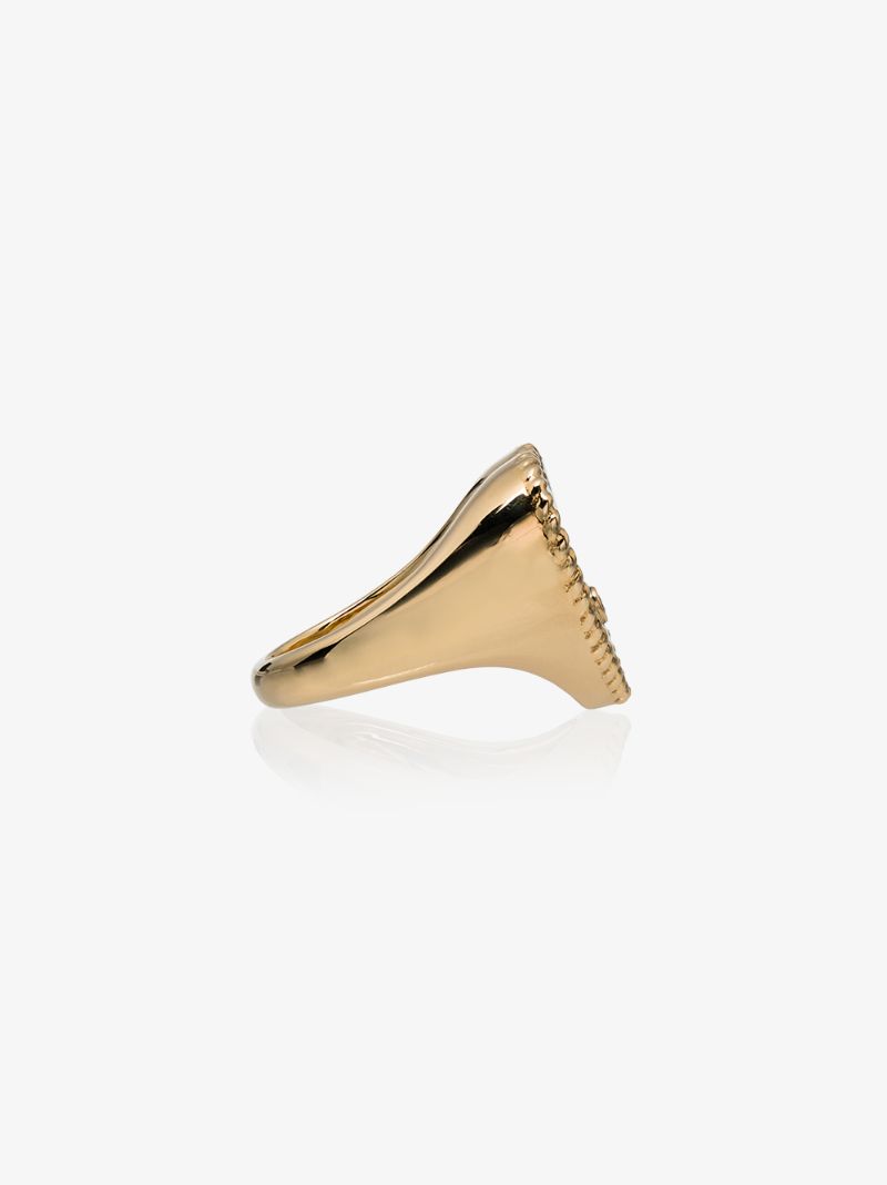18k Yellow Gold Heart Malachite and Diamond Signet Ring