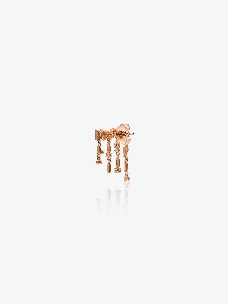 18k Rose Gold White Diamond Baguette Drop Earrings