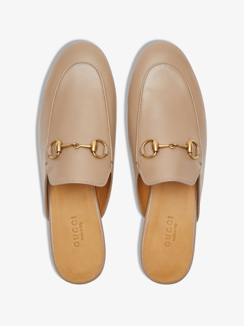 Beige Princetown Leather Slippers