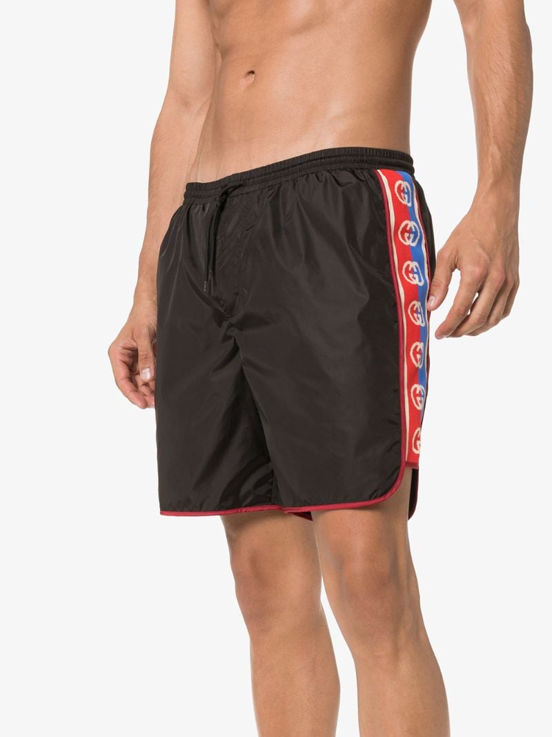Black Gg Logo Stripe Swim Shorts
