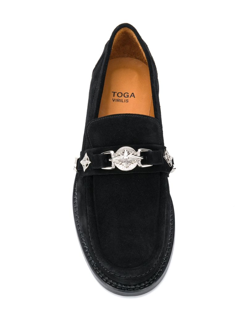 Black Strapped Suede Loafers