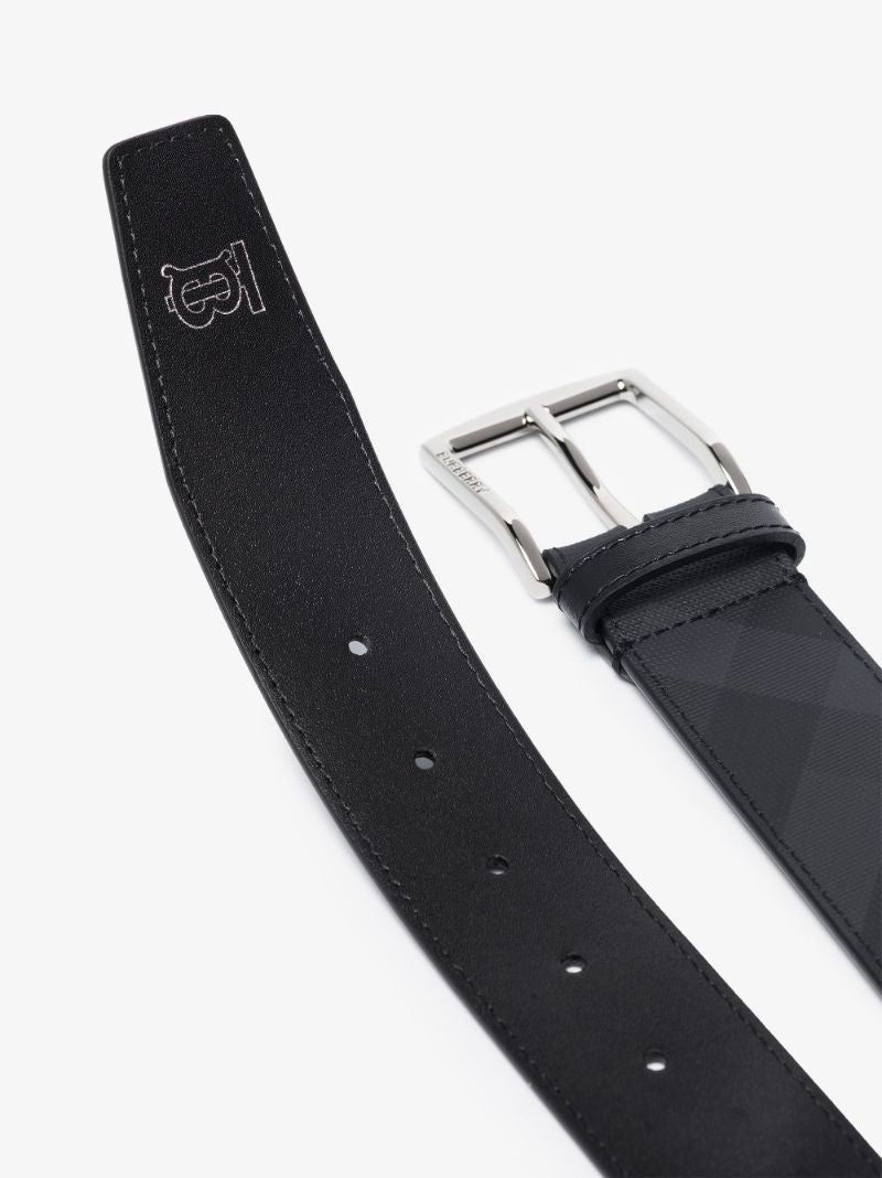 Black London Check Leather Belt