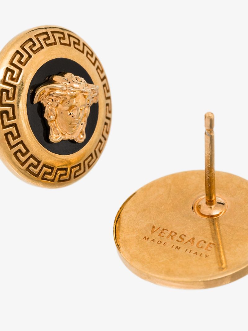 Gold Tone Medusa Enamel Stud Earrings