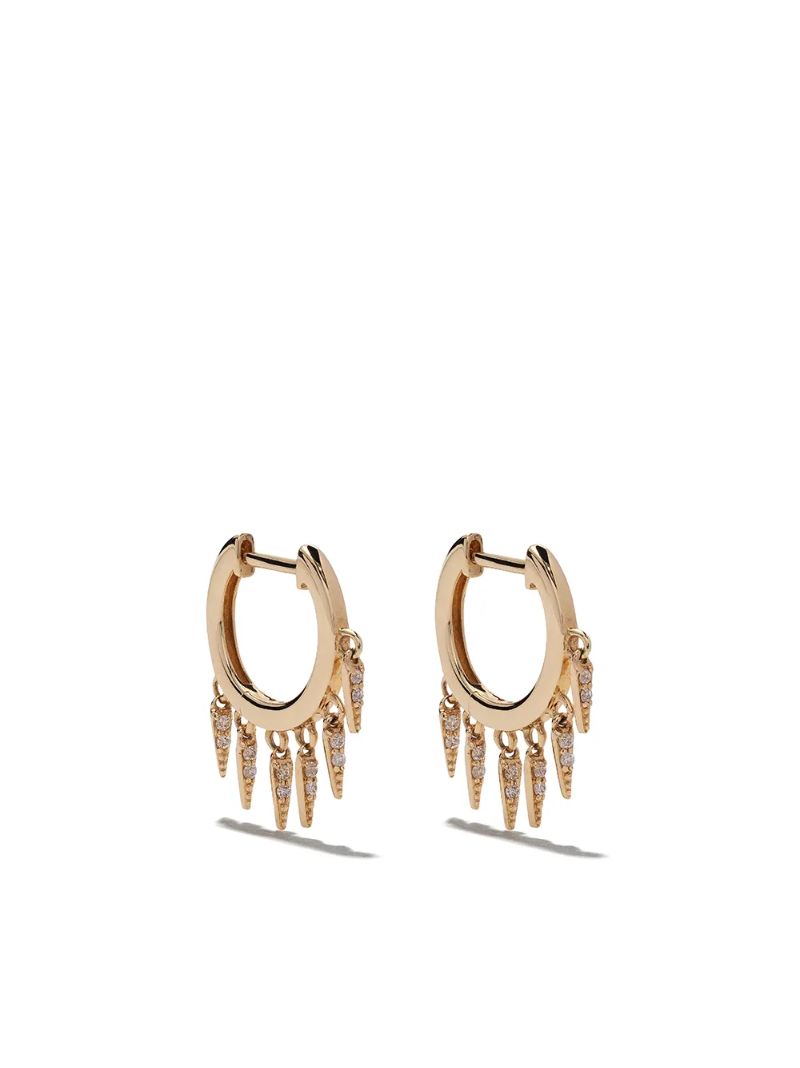 14kt Yellow Gold Fringe Huggie Diamond Hoop Earrings