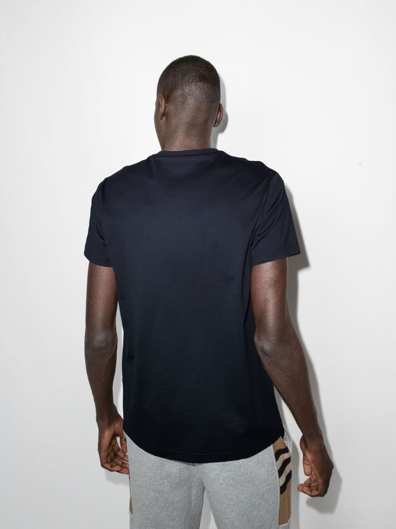 Blue Logo Embroidered Cotton T-shirt