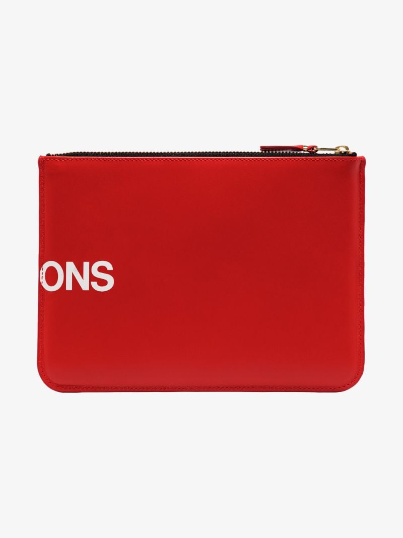 Red Logo Leather Pouch Bag