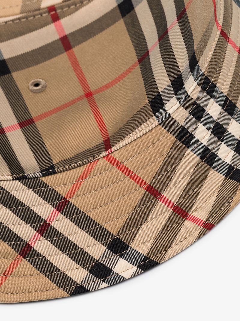 Beige Vintage Check Bucket Hat