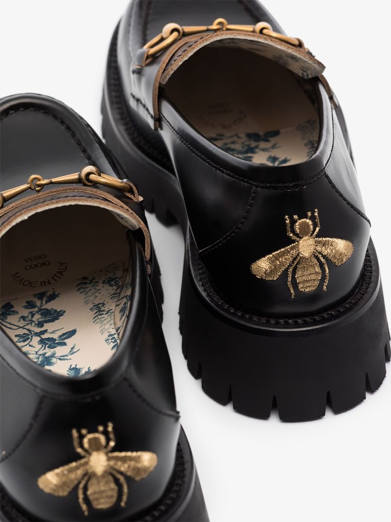 Black Leather Lug Sole Loafers