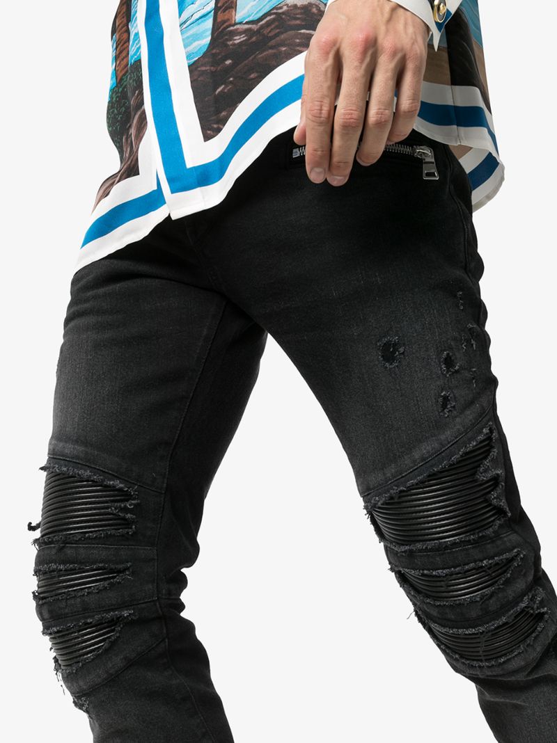 Destroy Rubber Panel Slim Leg Jeans