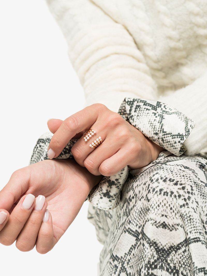 14k Gold Diamond Pearl Band Open Ring