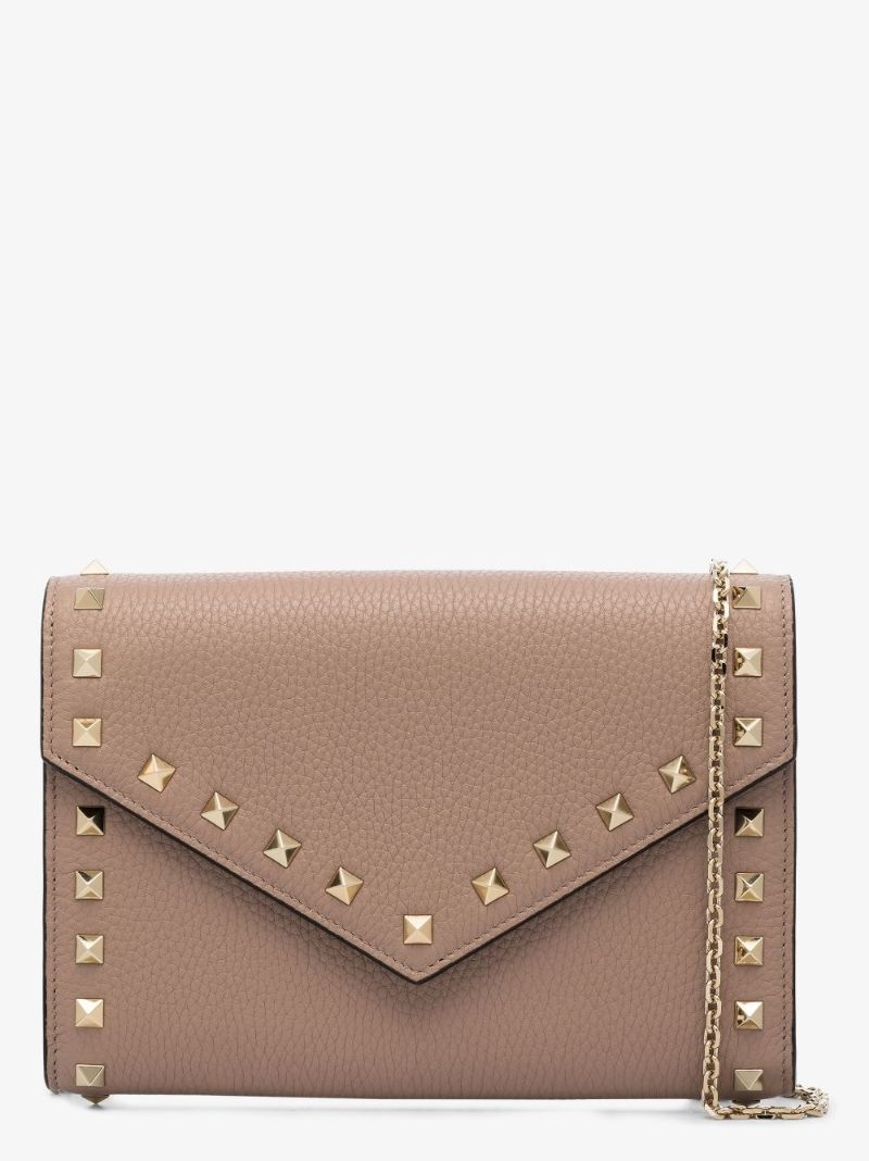 Neutral Rockstud Leather Clutch Bag