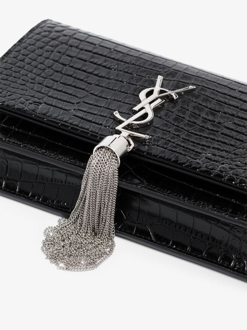 Black Kate Mock Croc Leather Shoulder Bag