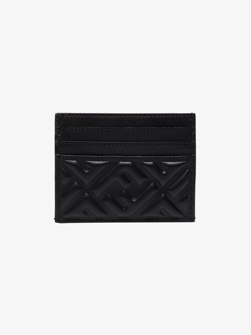 Black Baguette Ff Embossed Leather Card Holder