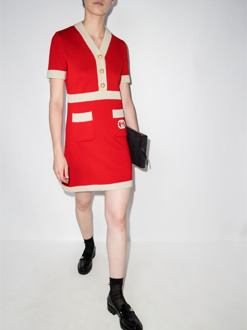 Logo Jacquard Wool Dress