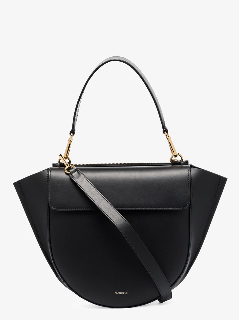 Black Hortensia Medium Leather Tote Bag