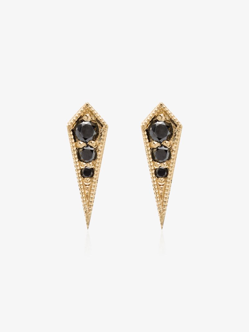 18k Yellow Gold Kite Black Diamond Stud Earrings