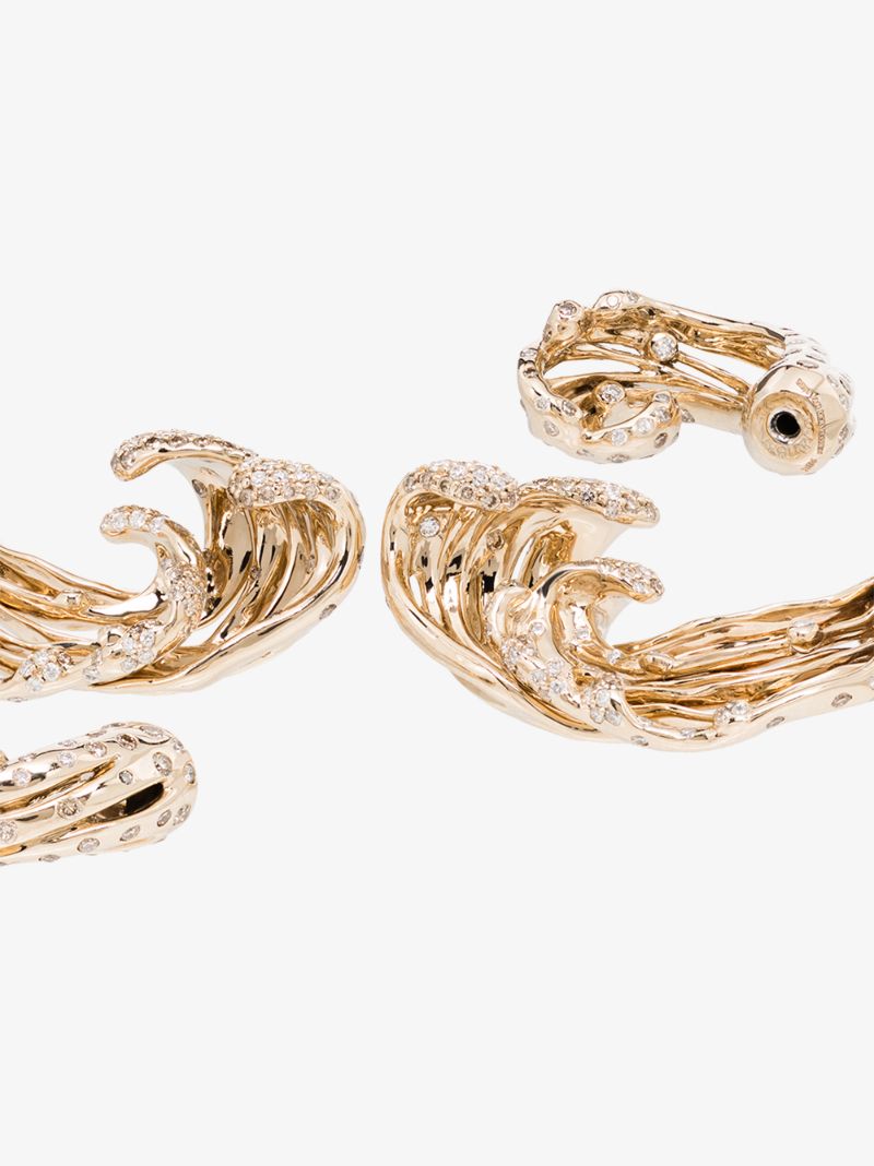 18k White Gold Wave Large Diamond Earrings