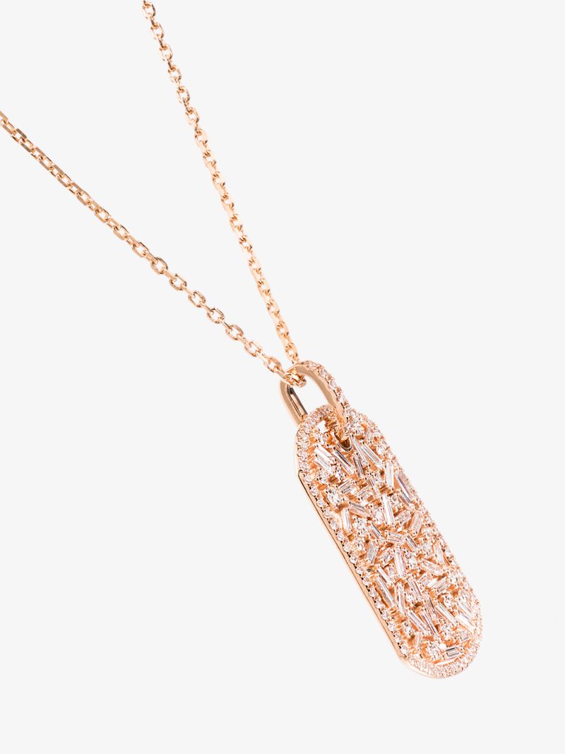 18k Rose Gold Large Classic Diamond Dog Tag Pendant Necklace