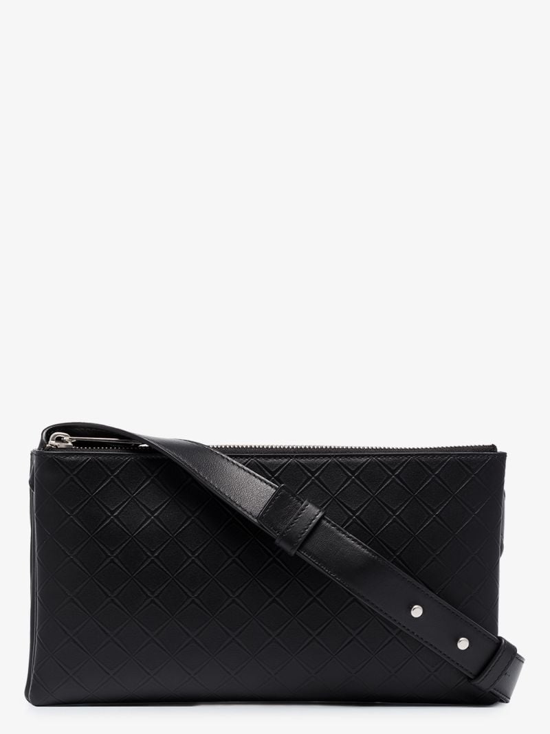 Black Embossed Leather Messenger Bag