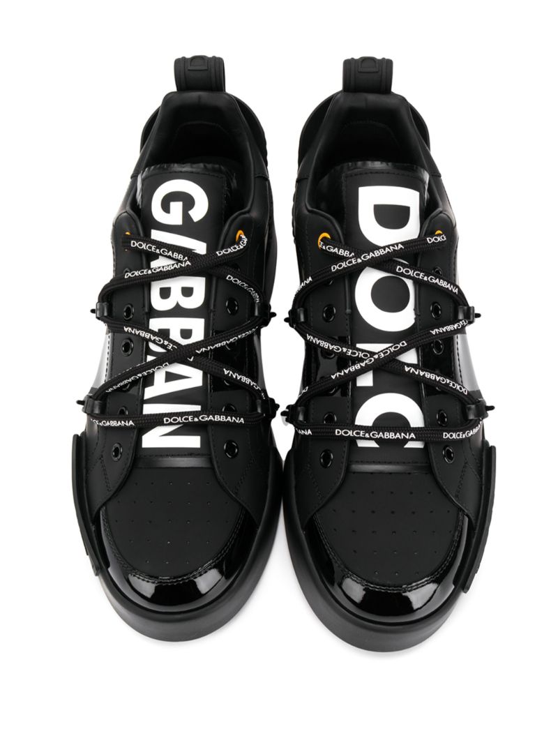 Black Portofino Logo Low Top Leather Sneakers