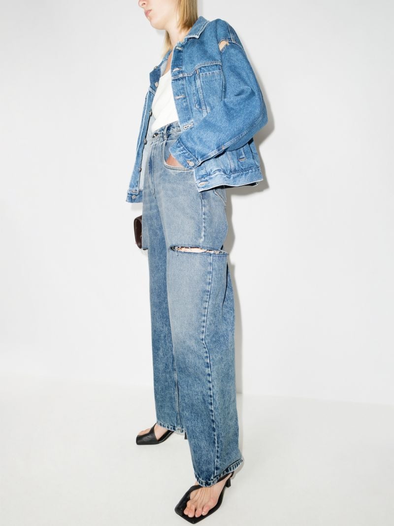 Blue Distressed Straight-leg Jeans