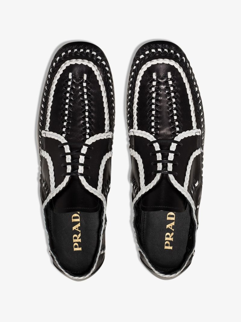 Black and White Woven Leather Shoes