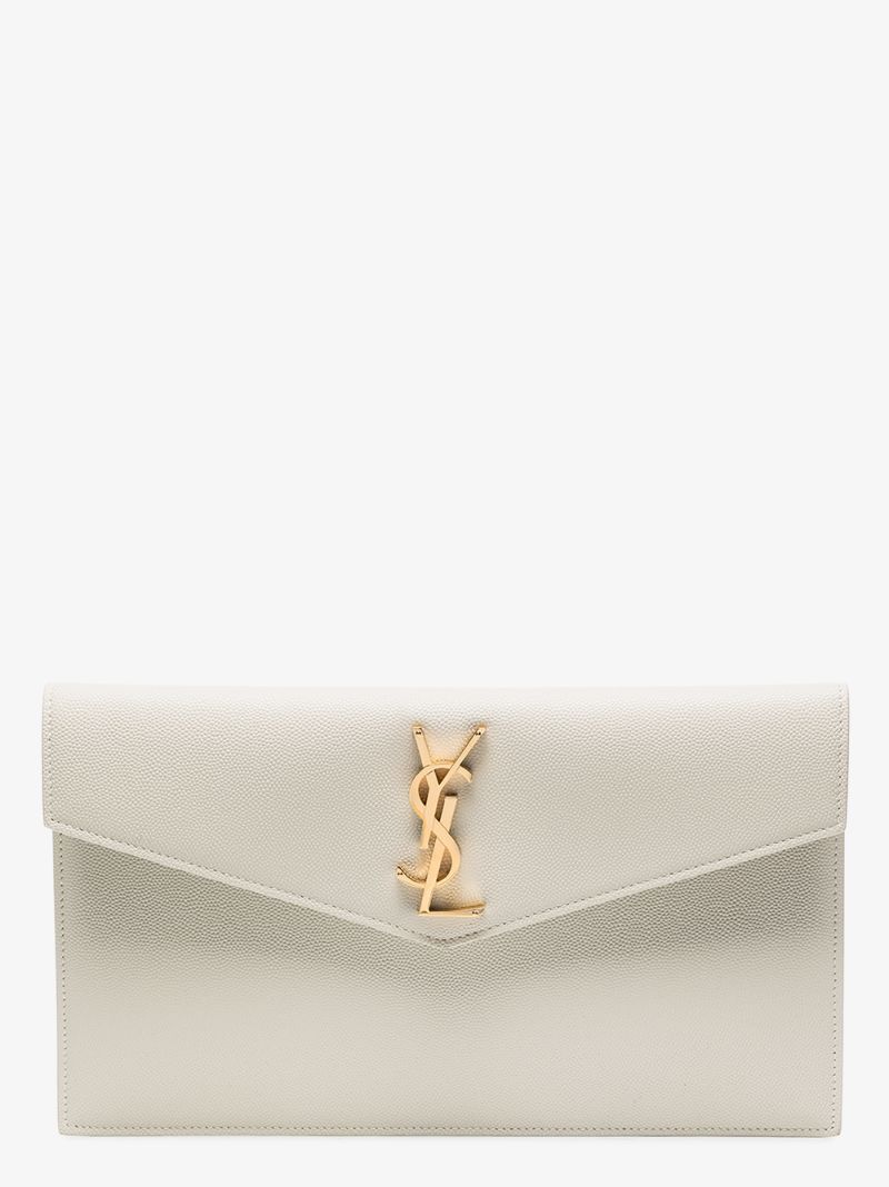 White Uptown Medium Leather Clutch Bag