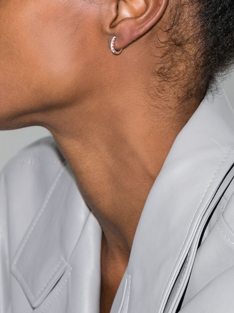 14k Rose Gold Small Chubby Diamond Huggie Earring