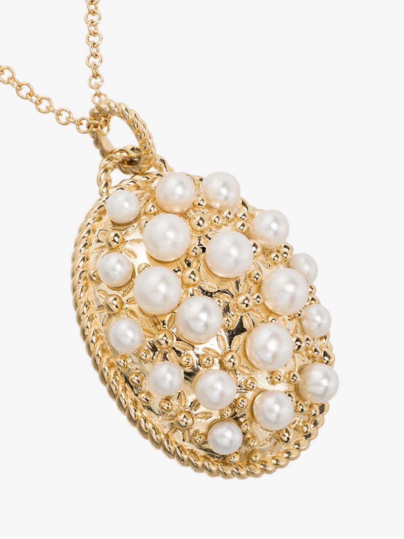 9k Yellow Gold Pearl Mirror Pendant Necklace