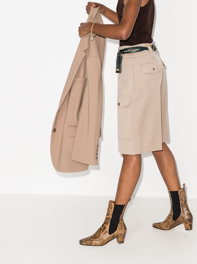Brown 50 Snake Print Leather Ankle Boots