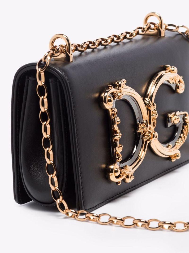Black Dg Baroque Logo Leather Cross Body Bag