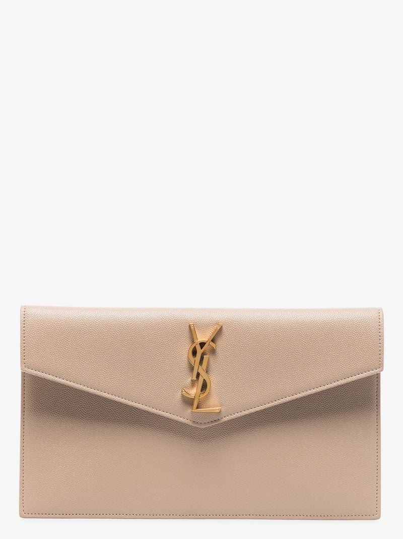 Beige Uptown Leather Envelope Clutch Bag
