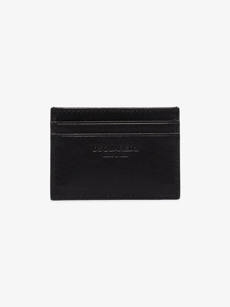 Black Icon Print Leather Card Holder