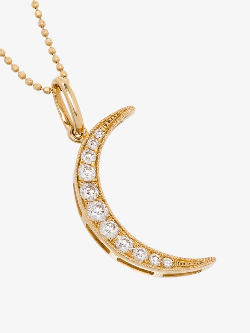 18k Yellow Gold Crescent Moon Diamond Necklace