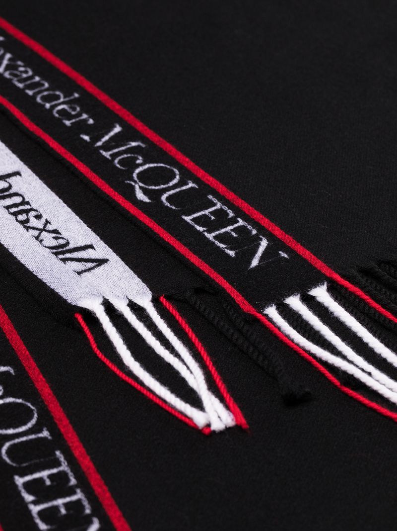 Black Logo Intarsia Wool Scarf