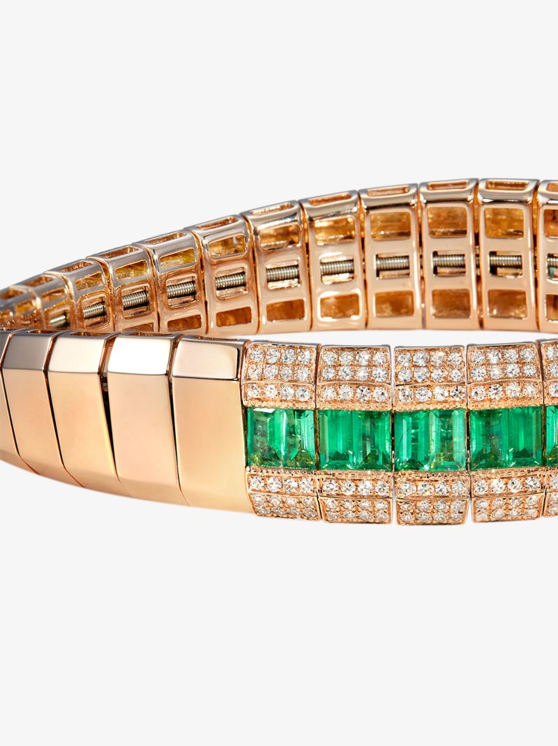 18k Rose Gold Emerald Diamond Stretch Bracelet