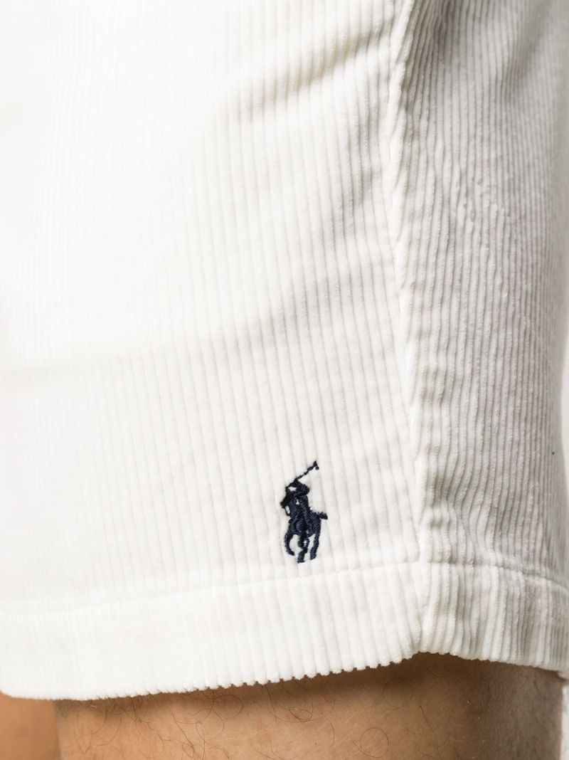 White Logo Embroidered Cotton Shorts