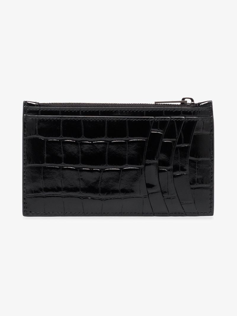 Black Hourglass Mock Croc Leather Card Holder